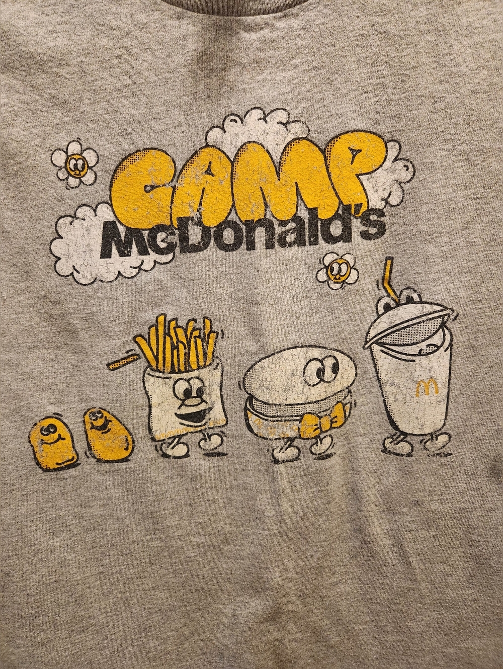Camp McDonald's Grey Tee with Yellow Food Characters
